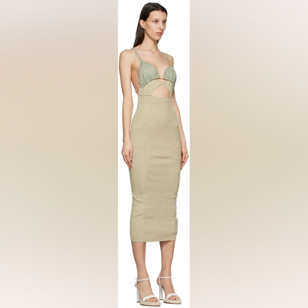 Jacquemus Taupe & Green 'La Robe Pila' Dress size XXS(34) and XS(36) BNWT